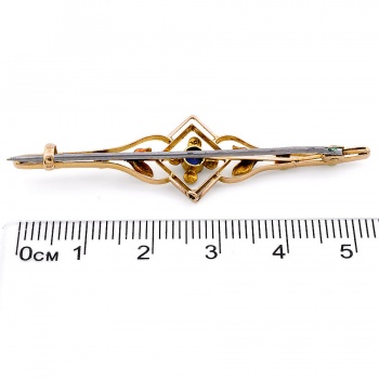 15ct Gold Sapphire/Pearl Bar Brooch